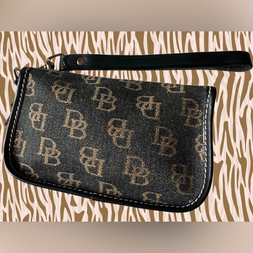Dooney & Bourke Vintage Black Denim Monogram Flap Wristlet - Picture 12 of 12